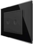 LIVOLO Intrerupator dublu cap scara / cap cruce wireless cu touch Livolo cu rama din sticla, standard Italian - Serie noua, negru, VL-FC2SR-3BP-12 (VL-FC2SR-3BP-12)