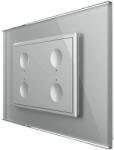 LIVOLO Intrerupator cvadruplu cap scara / cap cruce wireless cu touch Livolo cu rama din sticla, standard Italian - Serie noua, gri, VL-FC4SR-3IP-15 (VL-FC4SR-3IP-15)