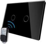 LIVOLO Intrerupator dublu wireless cu touch Livolo din sticla si telecomanda inclusa-standard italian, negru, VL-C2/C902R-82 (VL-C2/C902R-82)
