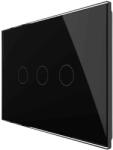 LIVOLO Intrerupator triplu cap scara / cap cruce cu touch Livolo din sticla, standard Italian, protocol ZigBee - Serie noua, negru, VL-FC3SZ-3G-12 (VL-FC3SZ-3G-12)