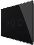 LIVOLO Intrerupator triplu cap scara / cruce cu touch Livolo din sticla, standard italian - Serie noua, negru, VL-FC3S-3G-12 (VL-FC3S-3G-12)
