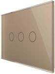 LIVOLO Intrerupator triplu cap scara / cap cruce cu touch Livolo din sticla, standard Italian, protocol ZigBee - Serie noua, auriu, VL-FC3SZ-3G-13 (VL-FC3SZ-3G-13)