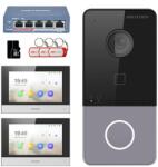 Hikvision KIT videointerfon Smart pentru o familie, Rj45 + Wi-Fi 2.4Ghz, Switch PoE, Card, Tag, monitor 7 inch negru, - HIKVISION DS-KIS603-1-B (DS-KIS603-1-B)