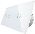 LIVOLO Intrerupator dublu + simplu cu touch Livolo din sticla, alb, VL-C702/C701-11 (VL-C702/C701-11)