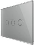 LIVOLO Intrerupator triplu cap scara / cruce cu touch Livolo din sticla, standard italian - Serie noua, gri, VL-FC3S-3G-15 (VL-FC3S-3G-15)