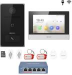Hikvision KIT videointerfon Smart pentru o familie, Rj45 + Wi-Fi 2.4Ghz, Switch PoE, Card, Tag, monitor 7 inch negru, - HIKVISION DS-KIS605-BSA (DS-KIS605-BSA)