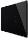 LIVOLO Intrerupator dublu cap scara/cruce cu touch Livolo din sticla - standard italian, negru, VL-FC2S-3G-12 (VL-FC2S-3G-12)