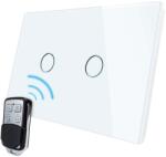 LIVOLO Intrerupator dublu wireless cu touch Livolo din sticla si telecomanda inclusa-standard italian, alb, VL-C2/C902R-81 (VL-C2/C902R-81)