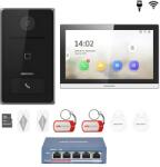 Hikvision KIT videointerfon Smart pentru o familie, Rj45 + Wi-Fi 2.4Ghz, Switch PoE, Card, Tag, monitor 7 inch negru, - HIKVISION DS-KIS605-BBSA (DS-KIS605-BBSA)