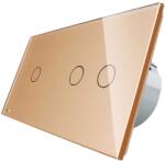 LIVOLO Intrerupator simplu + dublu cu touch Livolo din sticla, Protocol ZigBee, Control de pe telefonul mobil, auriu, VL-C701Z/C702Z-13 (VL-C701Z/C702Z-13)