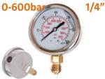 KolorTech Glicerines nyomásmérő 0-600bar, Alsó menet: 1/4 (YYL-01.600B/X)