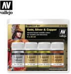 Acrylicos Vallejo Vallejo 70.199 Liquid Metal magasfényű airbrush festékkészlet, 4 x 35 ml () (70.199)