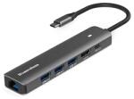 Plasico Computers USB хъб BE LH06, 6-портов, USB-C 3.0, HDMI 4K/30Hz, RJ-45, Сив (LH06)