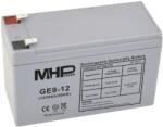 CARSPA MHPower GE9-12 Gél akkumulátor 12V/9Ah, Faston F2 - 6, 3mm, mélyciklusú akkumulátor (GE9-12)