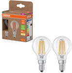 OSRAM E14 LED kisgömb, 2, 2W, 470 lm, 2700 K, melegfehér, áttetsző üveg-40 W izzó helyett, 2 darabos - Superstar+ Classic P filament (4099854255496)
