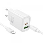 hoco. Incarcator Retea Cu Cablu USB-C HOCO N63, 30W, 3A, 1 x USB-A - 1 x USB-C, Alb - gsmnet