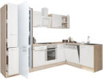 Leziter Yorki 310 Sarok Konyhabútor - Sonoma Tölgy Korpusz, Selyemfényű Fehér Front, Alsó Sütős Elemmel, Alulagyasztós Hűtős Szekrénnyel