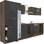 Leziter Yorki 310 Konyhablokk - Yorki Tölgy Korpusz, Selyemfényű Antracit Front, Felülfagyasztós Hűtős Szekrénnyel