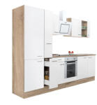 Leziter Yorki 300 Konyhablokk - Sonoma Tölgy Korpusz, Selyemfényű Fehér Front, Alsó Sütős Elemmel, Polcos Szekrénnyel