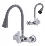 Gamma Konyhai Csaptelep Fali Szürke Flexibilis Kifolyócső 2 Funkciós Króm Mosogató (BFxŚ-3000g)