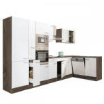 Leziter Yorki 370 Sarok Konyhablokk - Yorki Tölgy Korpusz, Selyemfényű Fehér Front, Polcos Szekrénnyel