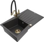 Mexen Cesar egymedencés gránit mosogató csepegtetővel és Duo konyhai csappal, fekete pöttyös - 6514-76-671701-57-G (6514-76-671701-57-G)