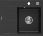 Mexen Ben gránit mosogatómedence 1 rekeszes csepegtetővel, jobb oldali, 600 x 500 mm, fekete/ezüst metál, króm szifon (6523605000-73)