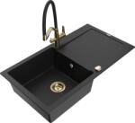 Mexen Leo gránit mosogató 1 rekeszes csepegtetővel és Duo konyhai csappal, fekete - 6501-77-671701-57-G (6501-77-671701-57-G)