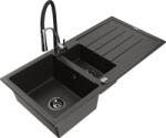 Mexen Andres gránitmosogató, 1, 5 medencés csepegtetővel és Aster konyhai csappal, fekete/arany metál - 6515-75-73450-07-B (6515-75-73450-07-B)