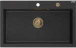 Mexen Elix egymedencés gránit mosogató 800 x 500 mm, fekete/ezüst metál, arany szifon - 6527801005-73-G (6527801005-73-G)