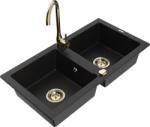 Mexen Mario 2 rekeszes gránit mosogató Telma konyhai csapteleppel, fekete - 6504-77-670200-50 (6504-77-670200-50)