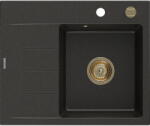 Mexen Ben gránit egykamrás mosogató csepegtetővel, jobb oldali 600 x 500 mm, fekete/arany metál, arany szifon (6523605000-75-G)