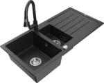 Mexen Andres 1, 5-medencés gránit mosogató csepegtetővel és Elia konyhai csapteleppel, fekete/arany metál - 6515-75-670101-70 (6515-75-670101-70)