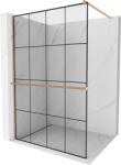 Mexen Kioto+ zuhanyfal polccal Walk-in 130 x 200 cm, fekete rácsos, kefélt réz - 800-130-121-65-77 (800-130-121-65-77)