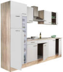 Leziter Yorki 270 Konyhablokk - Sonoma Tölgy Korpusz, Selyemfényű Fehér Front, Felülfagyasztós Hűtős Szekrénnyel