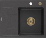 Mexen Ben Gránit egytálcás mosogató csepegtetővel, jobb oldali, 600 x 500 mm, fekete pöttyös, arany szifon (6523605000-76-G)