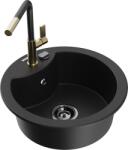 Mexen Diego egymedencés gránit mosogató Flora konyhai csapteleppel, fekete - 6512-77-670401-57-B (6512-77-670401-57-B)