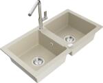 Mexen Mario 2-kamrás gránit mosogató Flora konyhai csapteleppel, bézs - 6504-69-670401-00 (6504-69-670401-00)