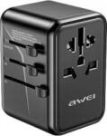 Awei töltő. 2xUSB+3xUSB-C C-40 65 W 4 az 1-ben USA/AU/EU/UK adapter Fekete Univesal Travel GaN töltő (AWEI181) (AWEI181)