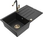 Mexen Bruno egykamrás gránit mosogató csepegtetővel és Flora konyhai csapteleppel, fekete/ezüst metál - 6513-73-670401-57-G (6513-73-670401-57-G)