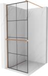 Mexen Kioto+ zuhanyfal polccal Walk-in 90 x 200 cm, fekete rács, csiszolt réz - 800-090-121-65-77 (800-090-121-65-77)