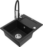 Mexen Enzo egymedencés gránit mosogató lefolyóval és Aster konyhai csapteleppel, fekete - 6506-77-73450-07 (6506-77-73450-07)