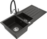 Mexen Andres gránit mosogató 1, 5-medencés edényszárítóval és Duo konyhai csapteleppel, fekete/arany metál - 6515-75-671701-07 (6515-75-671701-07)