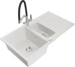 Mexen Matias gránit mosogató 1, 5 medencés csepegtetővel és Duo konyhai csapteleppel, fehér - 6502-20-671701-07 (6502-20-671701-07)