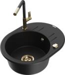 Mexen Kevin 1-medencés gránit mosogató csepegtetővel és Flora konyhai csapteleppel, fekete - 6517-77-670401-57-G (6517-77-670401-57-G)