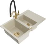 Mexen Gaspar 1, 5 rekeszes gránit mosogató csepegtetővel és Duo konyhai csappal, bézs - 6507-69-671701-57-G (6507-69-671701-57-G)