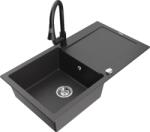 Mexen Leo egykamrás gránit mosogató csepegtetővel és Elia konyhai csapteleppel, fekete pöttyös - 6501-76-670101-70 (6501-76-670101-70)