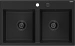 Mexen Hektor 2 rekeszes gránit mosogató 800 x 480 mm, fekete, fekete szifon - 6521802000-77-B (6521802000-77-B)
