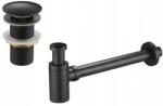  Mexen kör alakú mosdószifon klik-klak dugóval, túlfolyó nélkül, fekete antik - 7991050-79 (7991050-79)