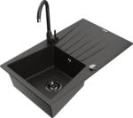 Mexen Cesar 1-medencés gránit mosogató csepegtetővel és Telma konyhai csapteleppel, fekete/arany - 6514-75-670200-70-B (6514-75-670200-70-B)